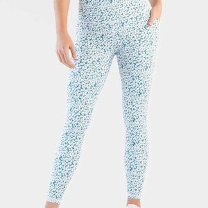 Senita Lux Pace Leggings - Composition White/Floral Teal